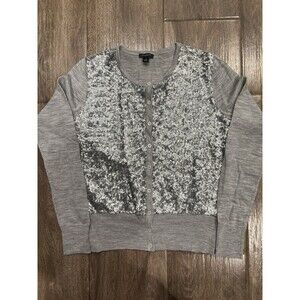 Ann Taylor‎ Merino Wool Sparkly Gray Button Down Cartigan Size S Festive